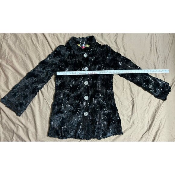 Isle Faux Fur Black Coat Textured Women's Medium Dressy Formal Goth - Picture 4 of 9